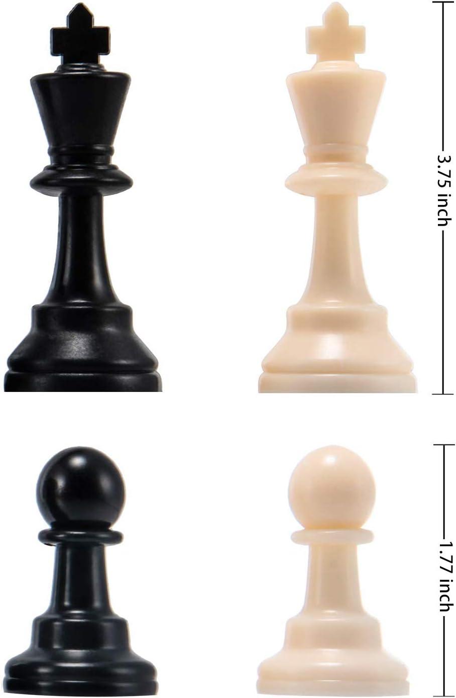 Classic Black and White Plastic Chess Pieces Set with 3.75” King