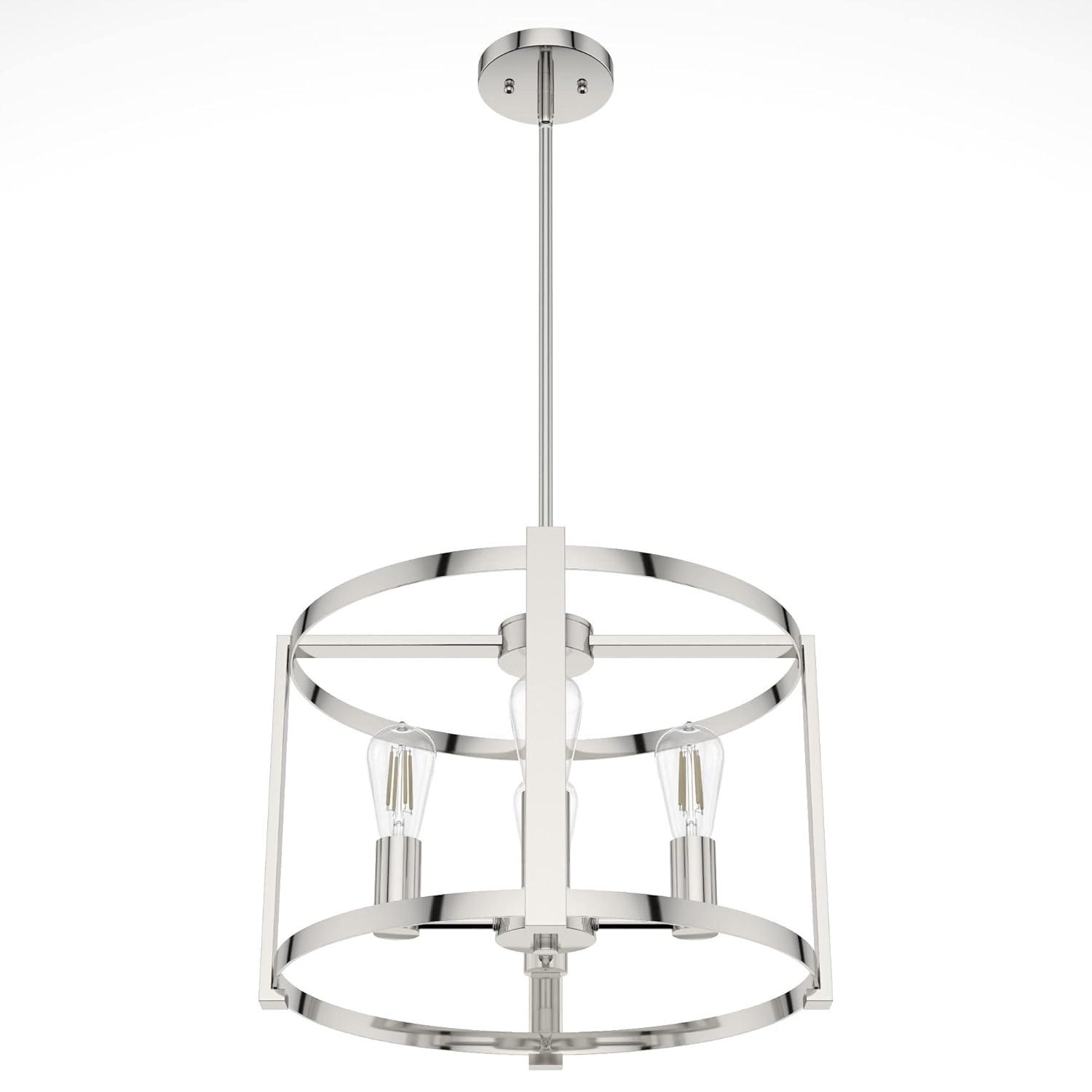 Hunter - Astwood 4-light Polished Nickel, Medium Size Chandelier, Dimmable, Caged Style, Drum Shaped, for Bedrooms, Kitchens, Dining, Living Rooms - 19957