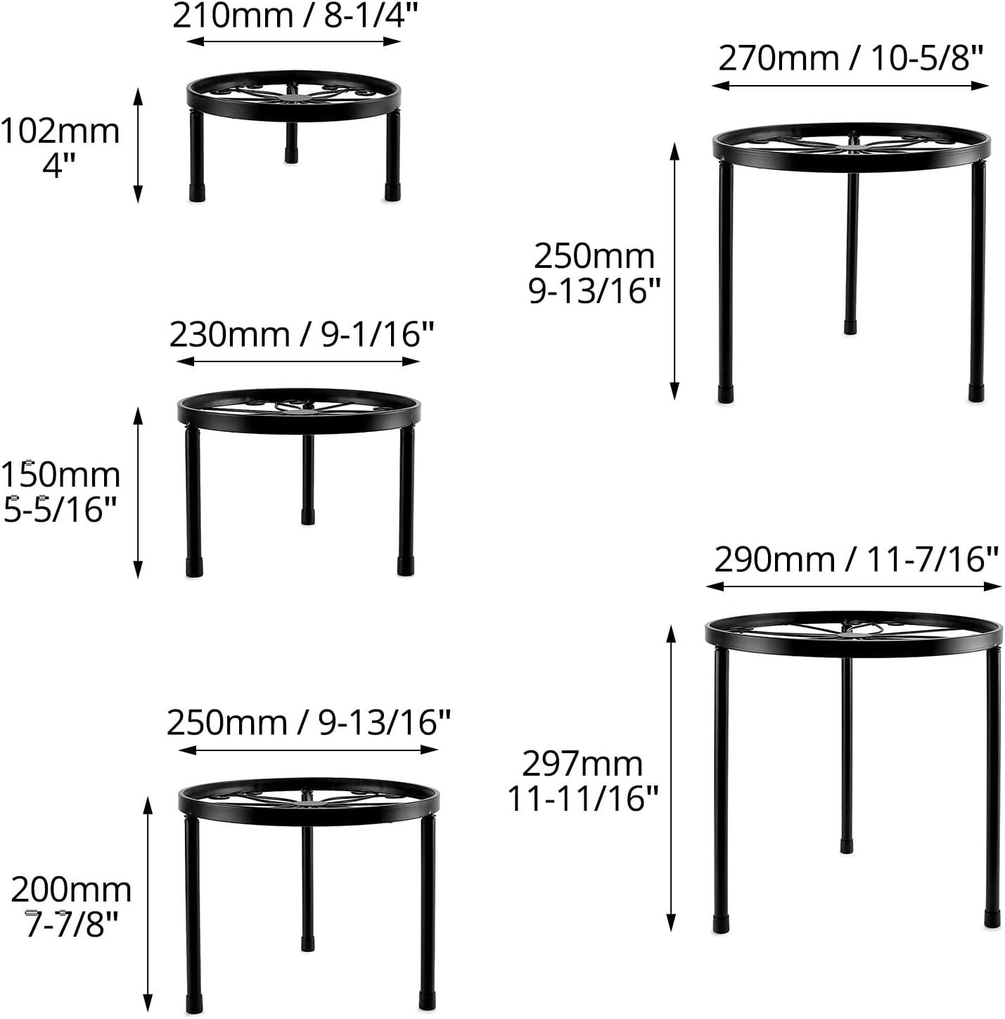 QWORK 5-Pack Metal Plant Stands, Black, Versatile Indoor and Outdoor Display with Rustproof Coating, Up to 130 lbs