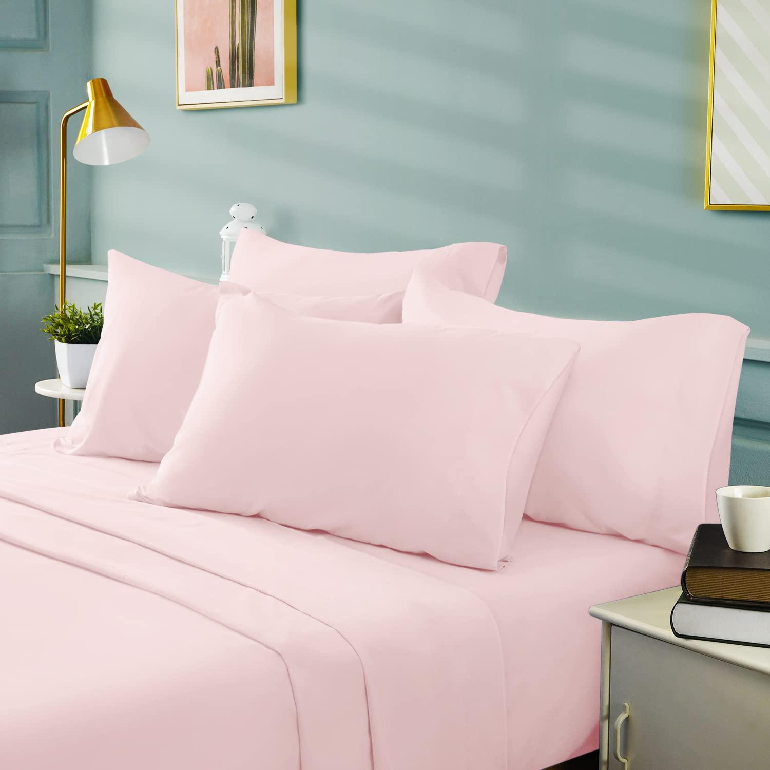 Swift Home | 4-Piece Solid Microfiber Sheet Set Blush Queen