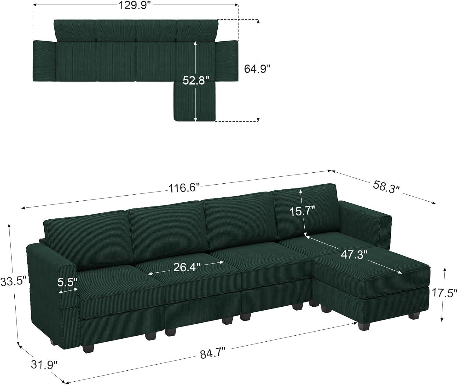 L Shaped Sofa Apartment Storage Couch Soft Corduroy Sofa Sectional Modular Sofa With Movable Ottoman