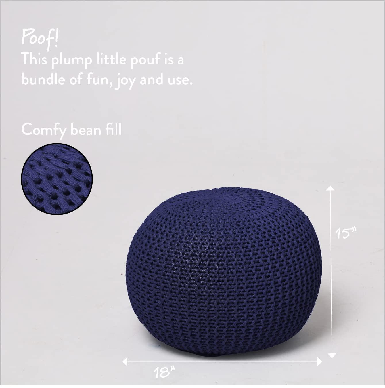 Urban Shop Round Solid Print Polyester Pouf, Blue