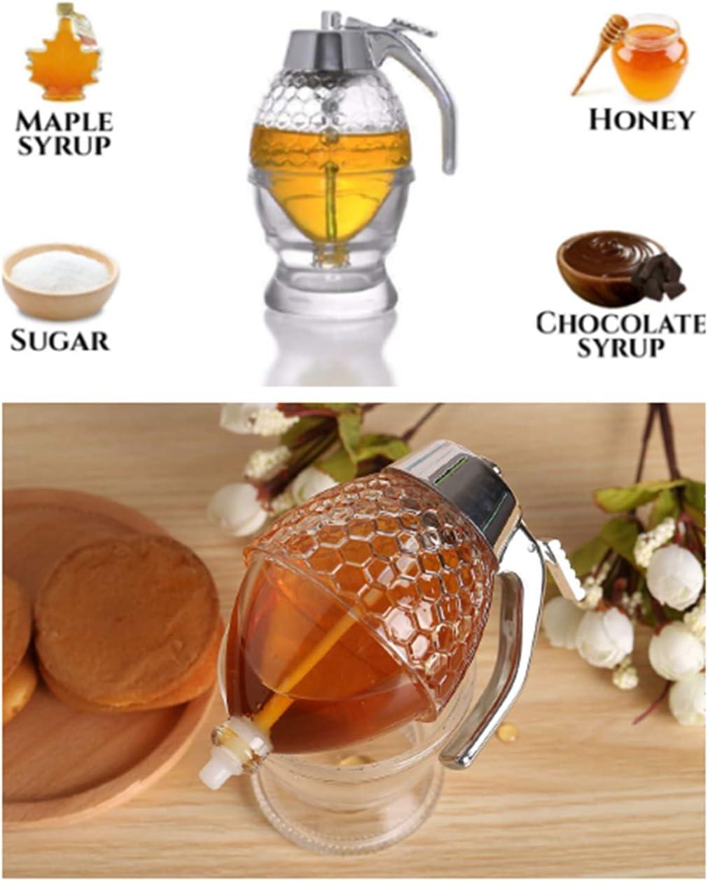 hunnibi Glass Honey Dispenser with Stand and Stainless Steel, Clear