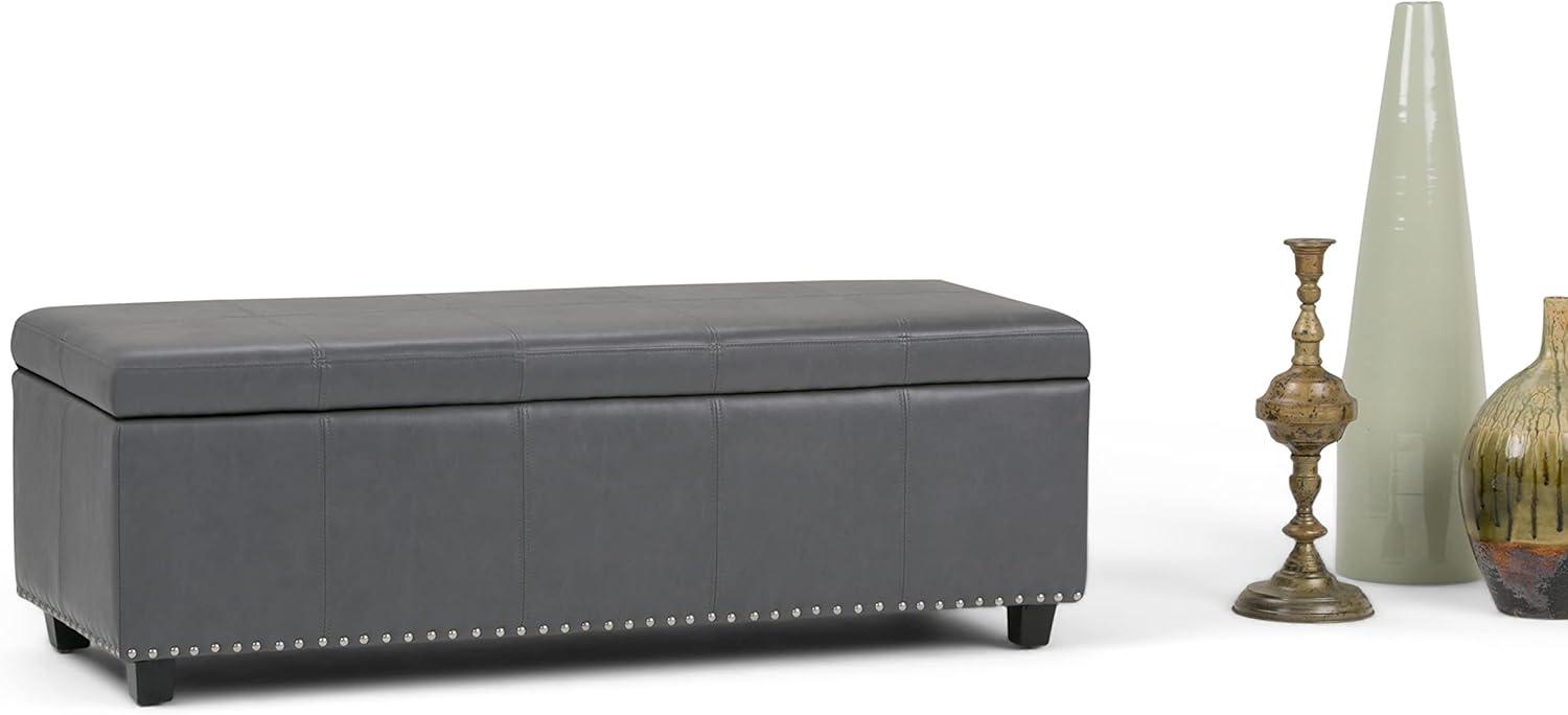 Stone Gray Faux Leather Rectangular Storage Ottoman Bench