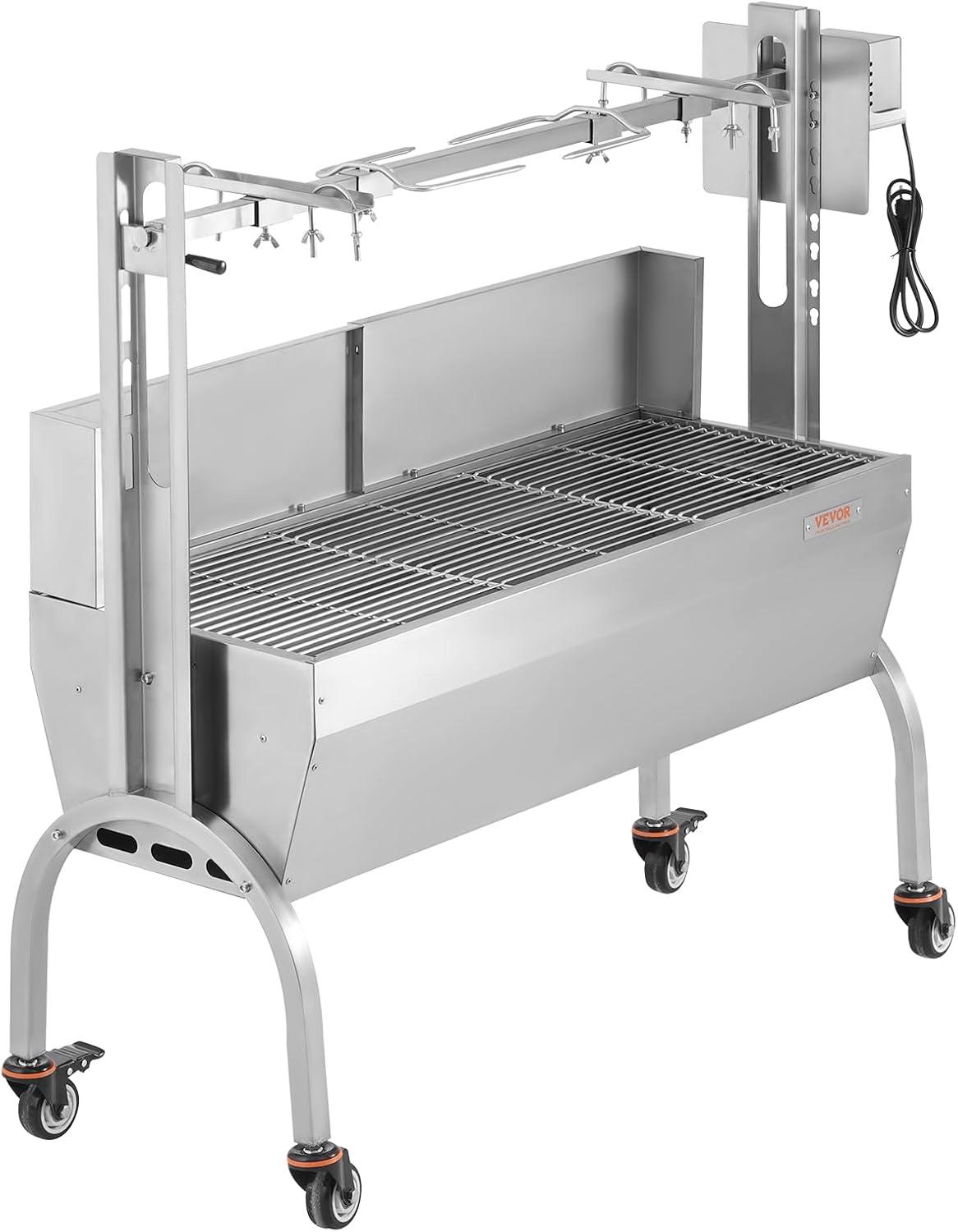 Stainless Steel Rotisserie Grill with Windscreen and Lockable Wheels