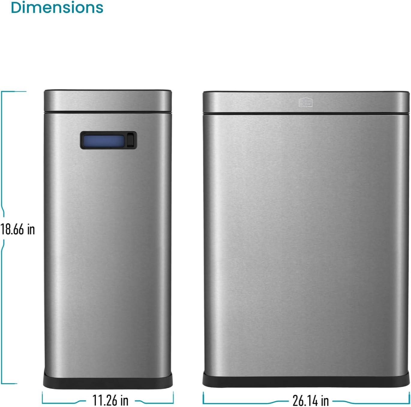 Home Zone Living Home Zone Living Open Top Trash Can Dual Removable Liners for Trash and Recycling Stainless Steel