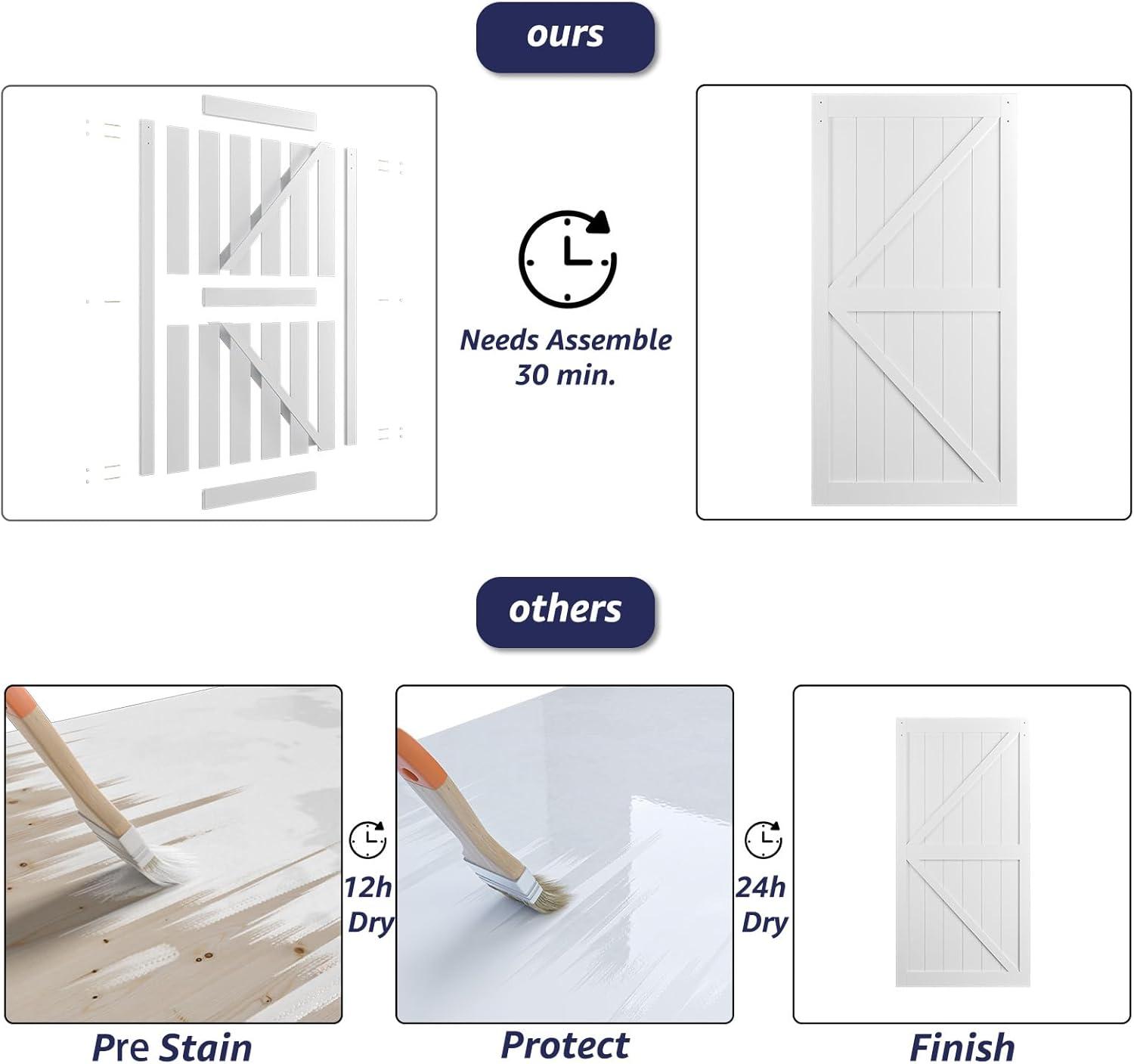 LDB_BUILDING Manufactured Paneled Wood Prefinished Barn Door with Installation Hardware Kit
