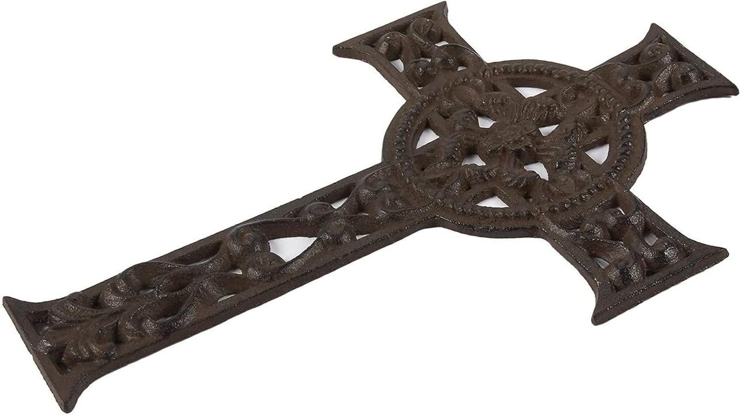 Juvale Wrought Iron Celtic Cross for Wall Decor, Metal Cross for Christian, Religious Art Lovers, Dark Bronze,11.5x7.7x0.5 inch