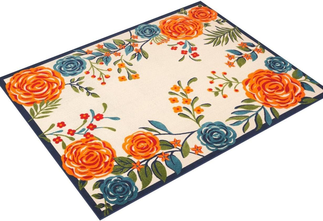 Nourison Aloha Contemporary Floral Border Outdoor Rug