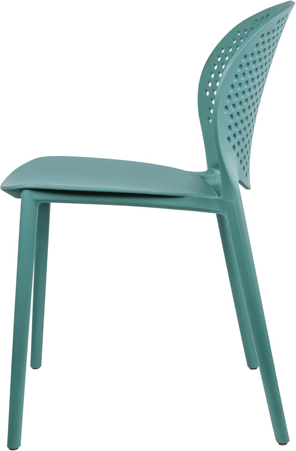 2xhome Set of 2 Modern Pool Patio Chairs, Contemporary Plastic Armless Dining Accent Side Chairs for Indoor or Outdoor Use, Teal