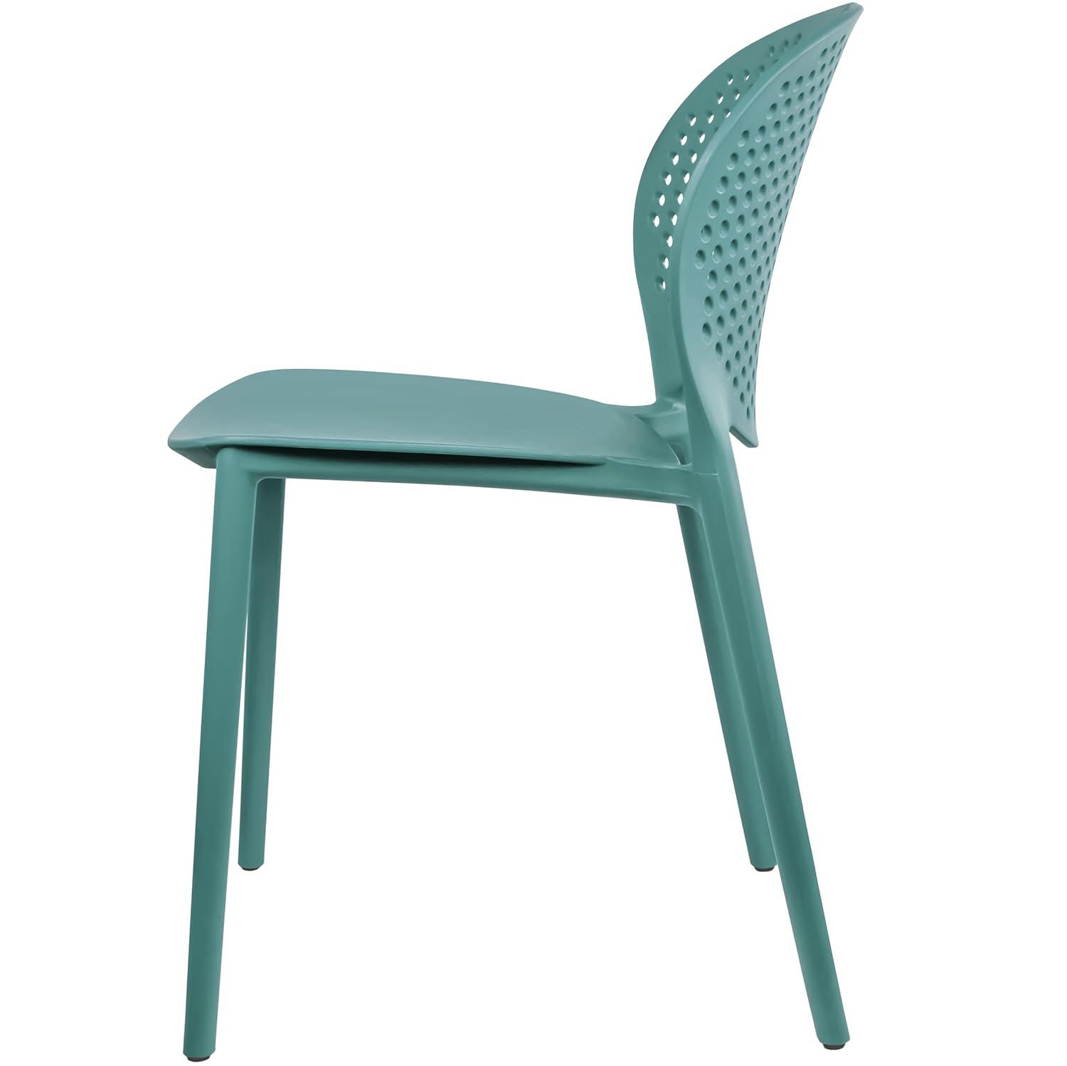 2xhome Set of 2 Modern Pool Patio Chairs, Contemporary Plastic Armless Dining Accent Side Chairs for Indoor or Outdoor Use, Teal