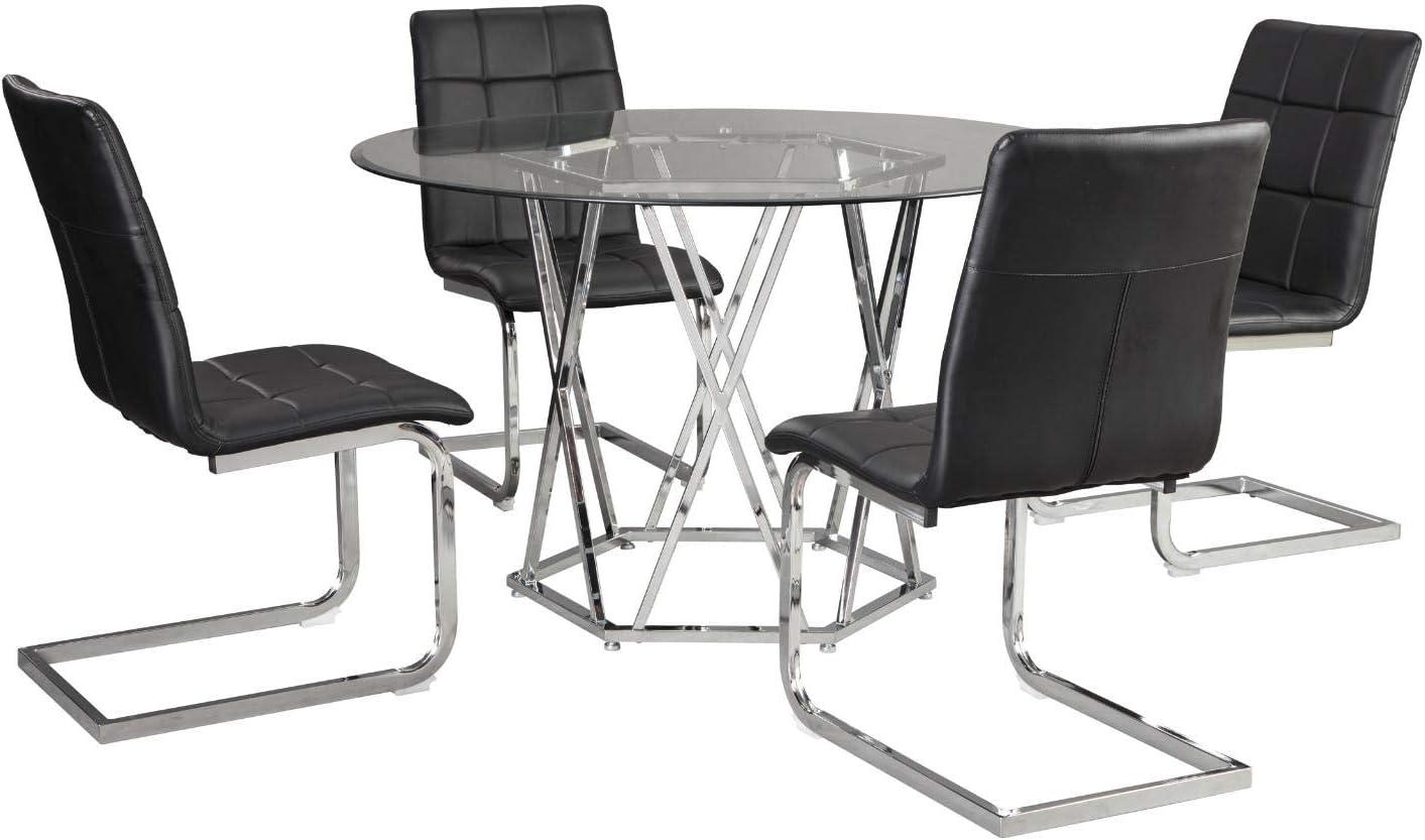 Signature Design by Ashley Madanere Round Dining Room Table Chrome: 4-Seat Glass Top, Pedestal Base, 47" Width