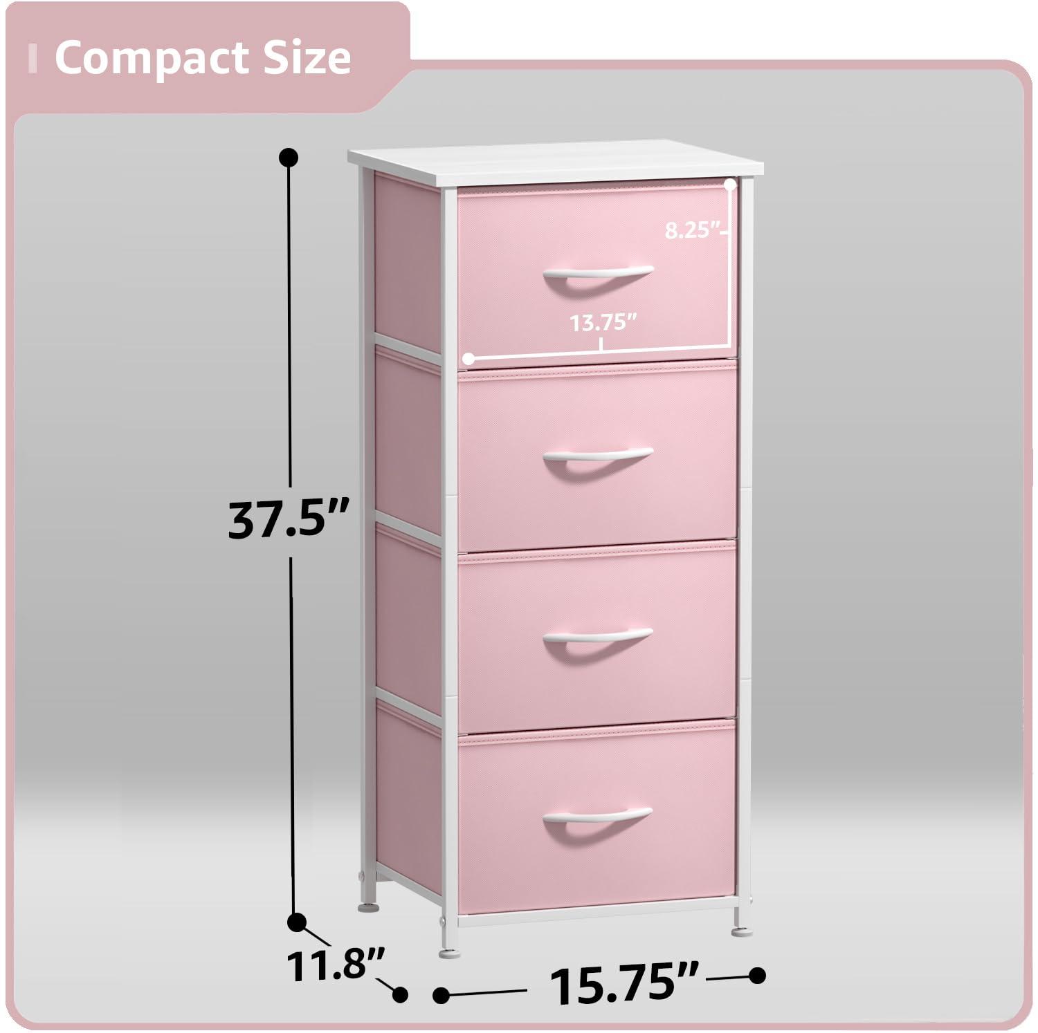 Sorbus Fabric Dresser for Kids Bedroom - Chest of 5 Drawers, Tall Storage Tower, Clothing Organizer, for Closet, for Playroom, for Nursery, Steel Frame, Fabric Bins - Wood Handle (Pink)