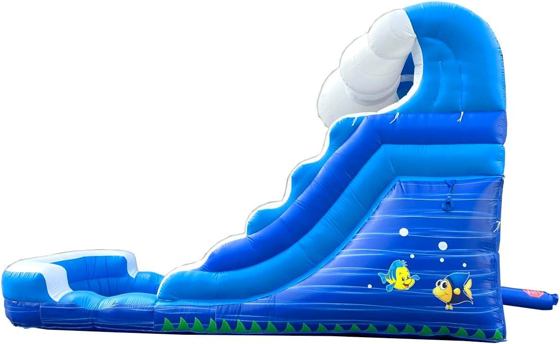 Pogo Bounce House Crossover Kids Inflatable Water Slide, Blue Wave with Blower, 12 ft