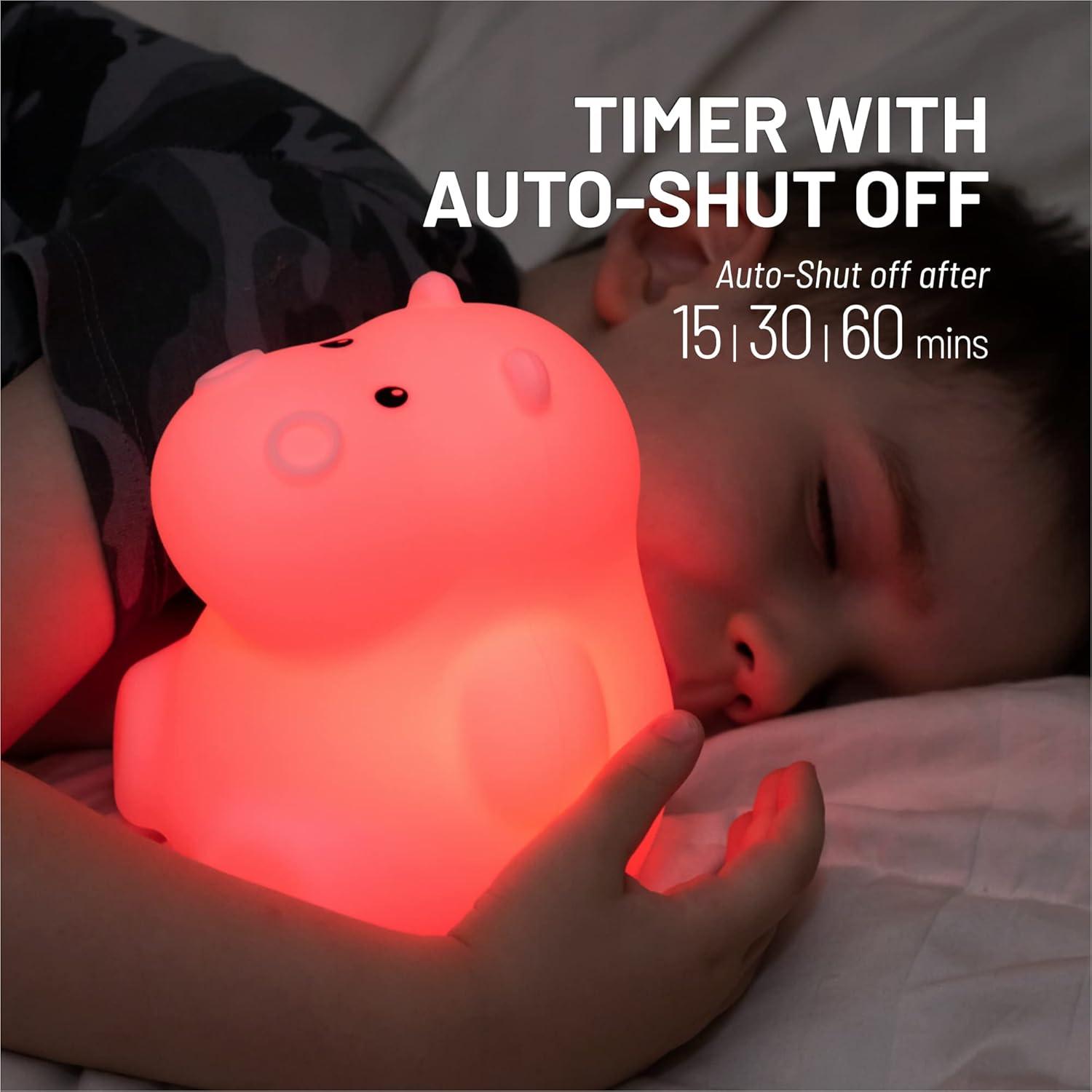 LumiPets Nursery Nightlight: Hippo-Shaped Baby Nightlight - Rechargeable with Remote