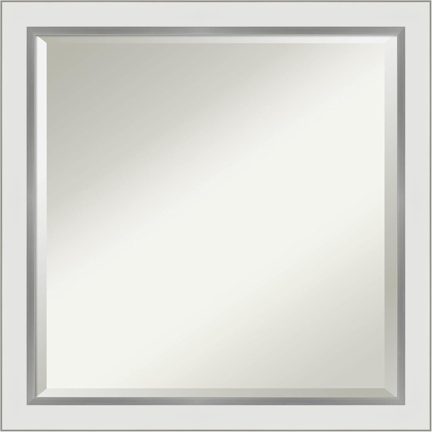 Amanti Art Eva 23-Inches x 23-Inches Framed Square Bathroom Vanity Mirror ( Satin Silver,White )