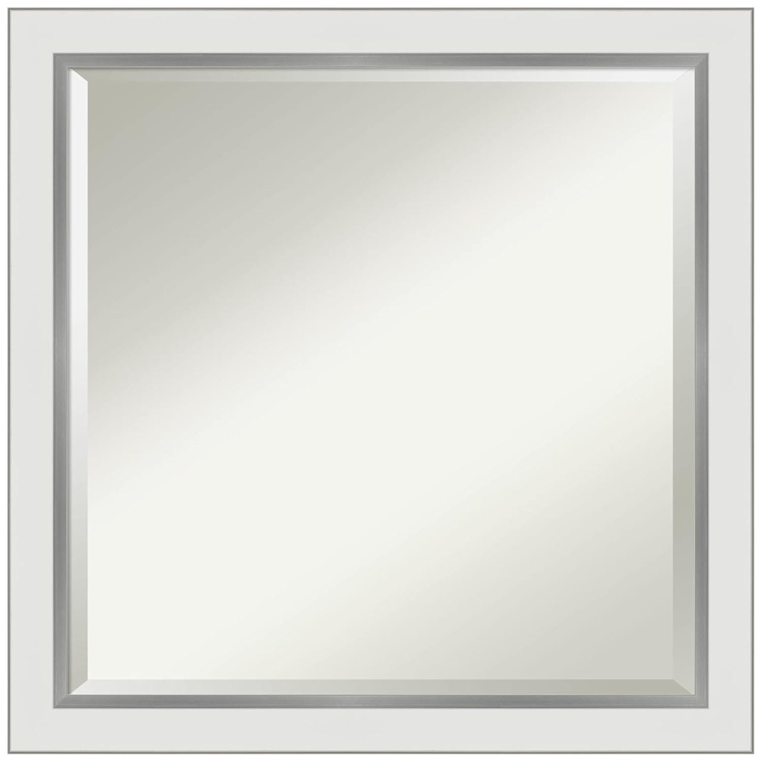 Amanti Art Eva 23-Inches x 23-Inches Framed Square Bathroom Vanity Mirror ( Satin Silver,White )