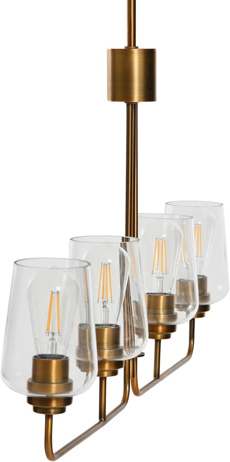Storied Home Holden - Metal and Glass 4-Light Linear Chandelier, Brushed Bronze