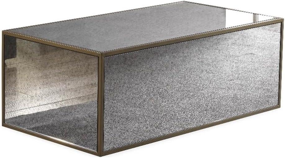 Lana Large Square Mirrored Glass Coffee Table with Brass Border