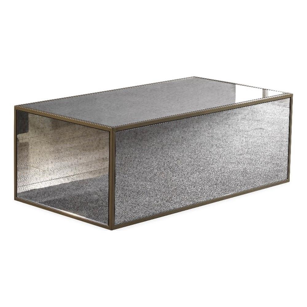Lana Large Square Mirrored Glass Coffee Table with Brass Border