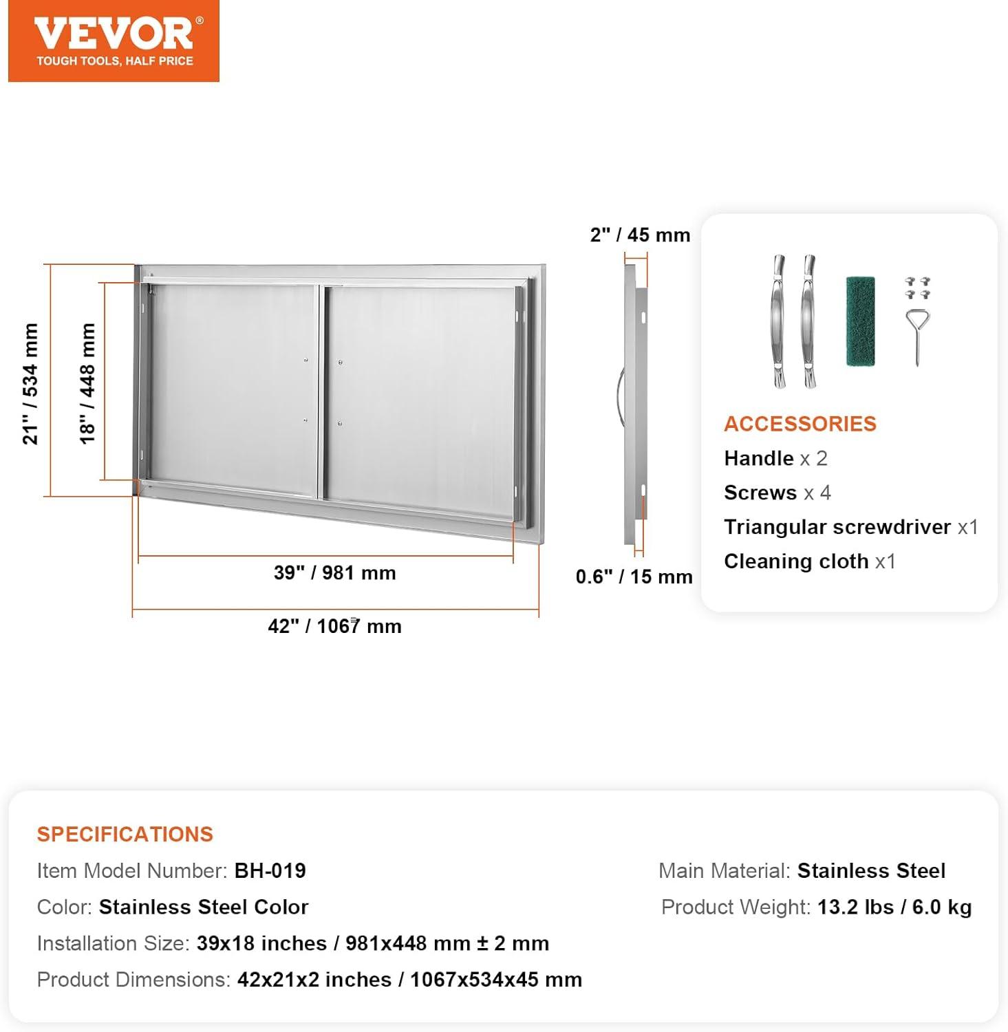 Stainless Steel Double BBQ Access Door with Hooks