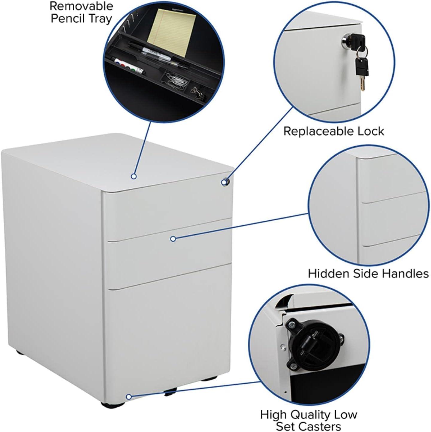 Flash Furniture Modern 3-Drawer Mobile Locking Filing Cabinet with Anti-Tilt Mechanism and Hanging Drawer for Legal & Letter Files