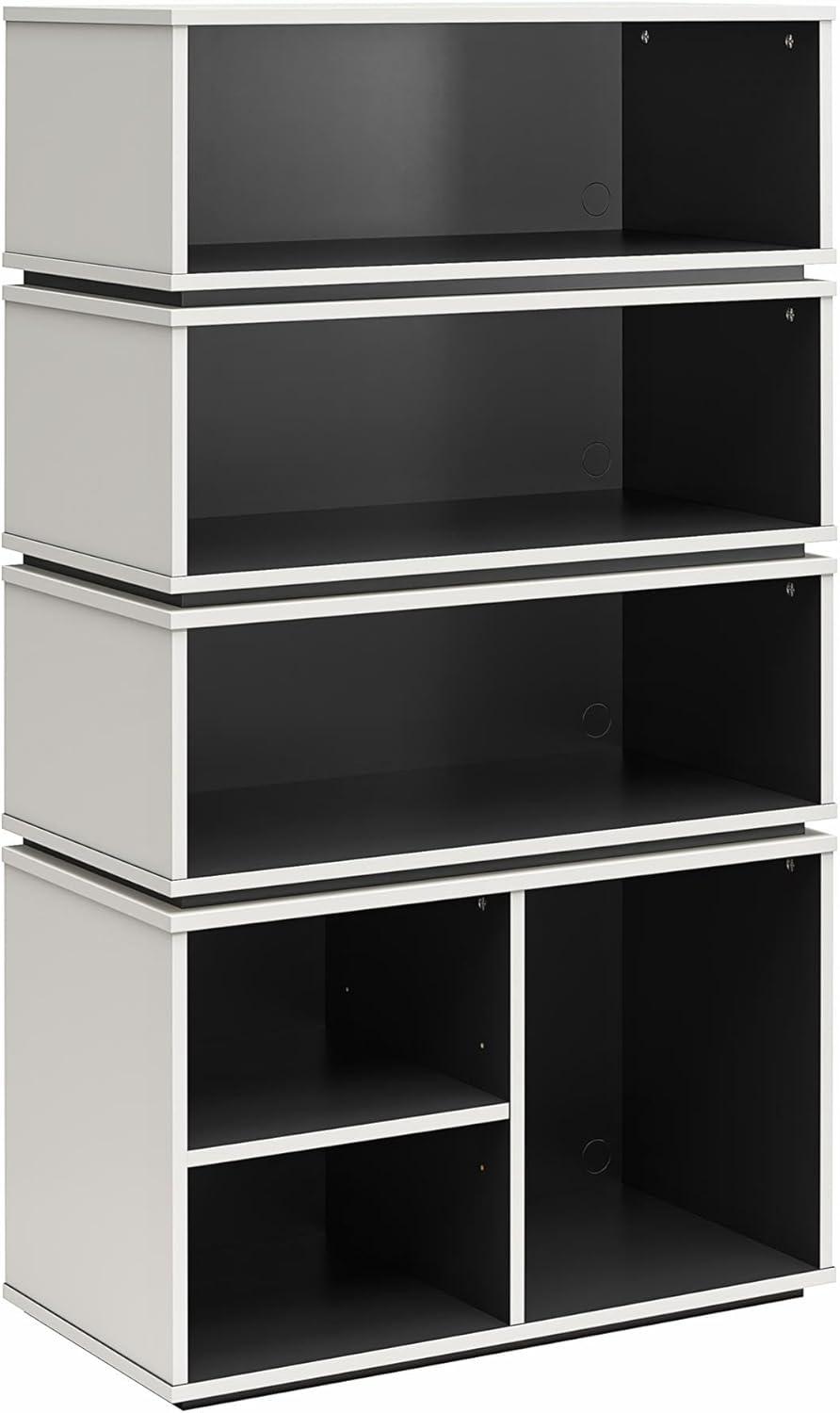 White and Black Adjustable Wood Display Storage Unit