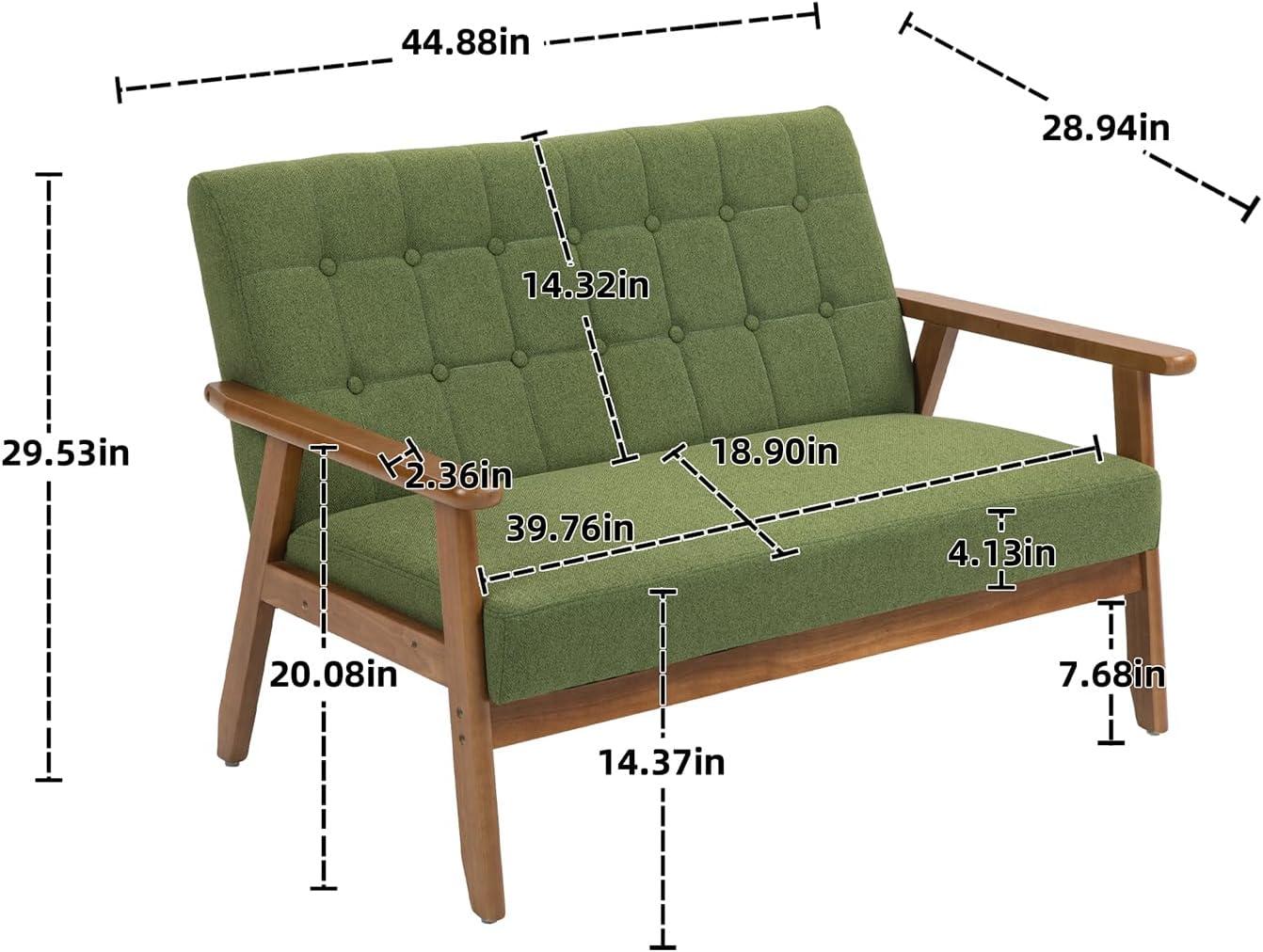 Small Modern Loveseat Sofa, Mid Century Upholstered Linen 2-Seat Couch, Love Seat for Living Room, Bedroom and Small Space (Green)