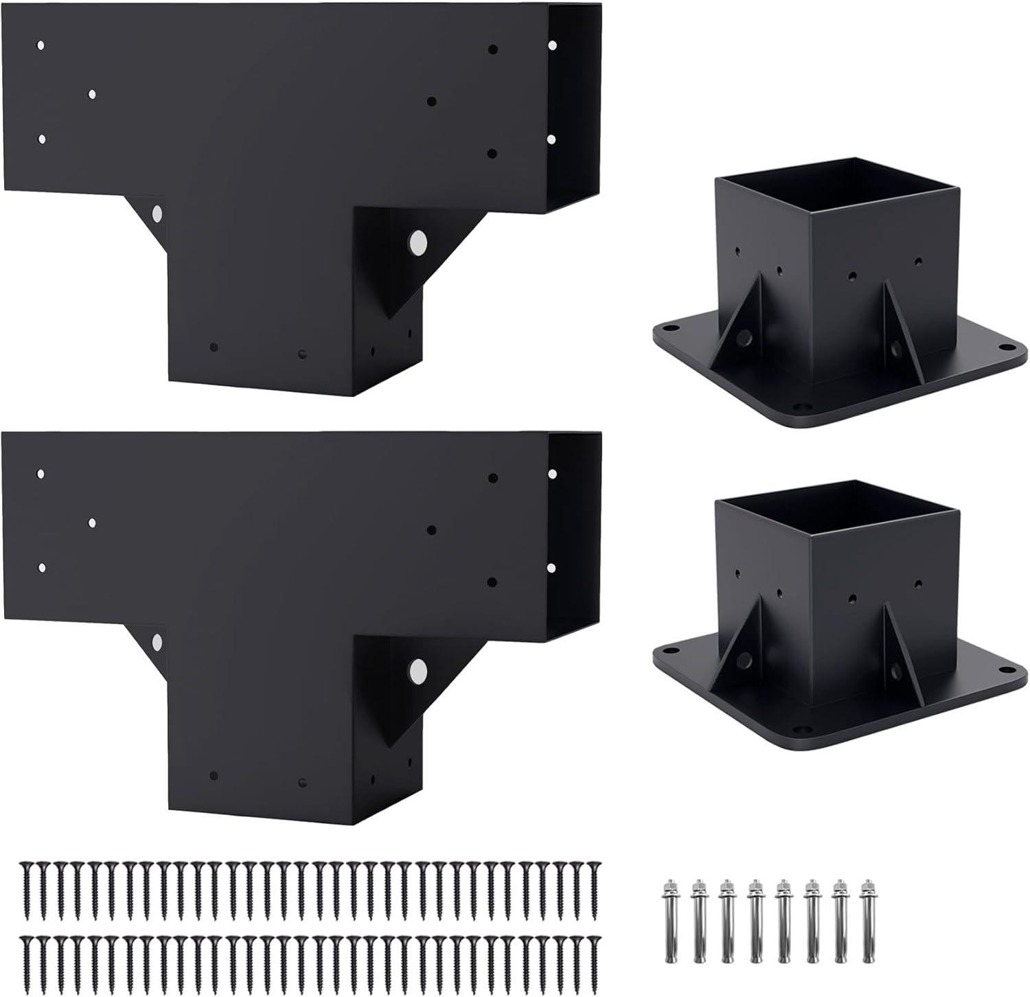 Pergola Kit Elevated Wood Stand Kit Woodwork for 4"x 4" (Actual 3.5" x 3.5"), Wooden Gazebo Kit for 3-Way Pergola Brackets with Pergola Base Brackets - Includes Screws