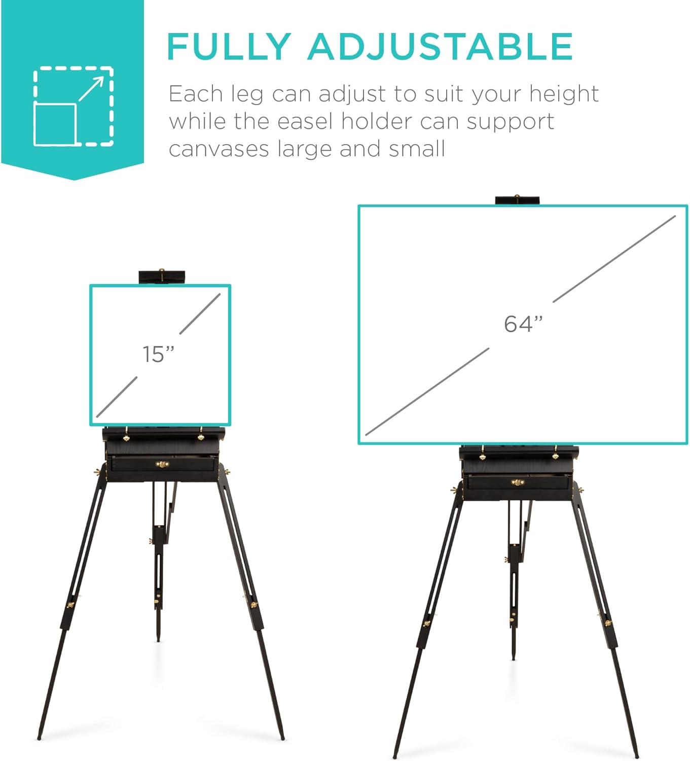 Best Choice Products French Easel, 32pc Beginners Kit Portable Wooden Adjustable Tripod  w/ Paint Supplies - Black