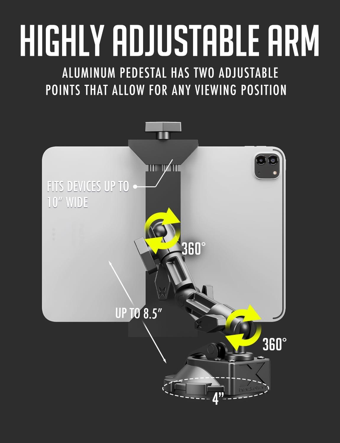 Bracketron HD Tablet Dock PRO Dashboard and Windshield Metal Clamp Mount Universal Tablet Holder for Cars and Trucks, Compatible with Tablets Up to 10 Inches Wide