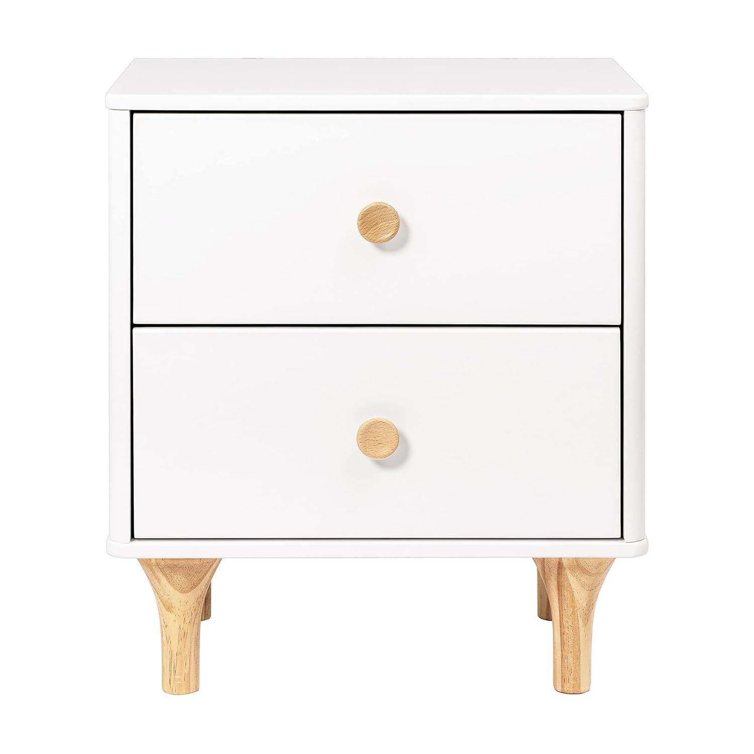 White and Natural 2-Drawer Nightstand with USB Port