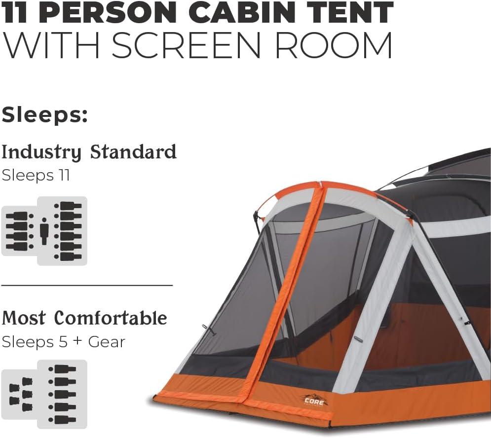 Core Equipment 17' x 12' Cabin Tent w/Screen Room, Sleeps 11