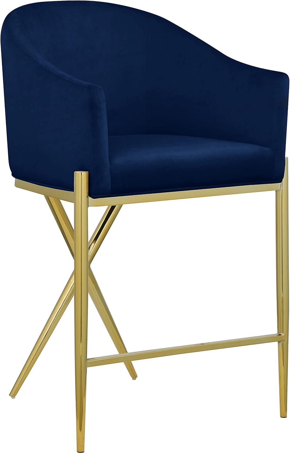 Navy Velvet Counter Stool with Gold Metal Legs