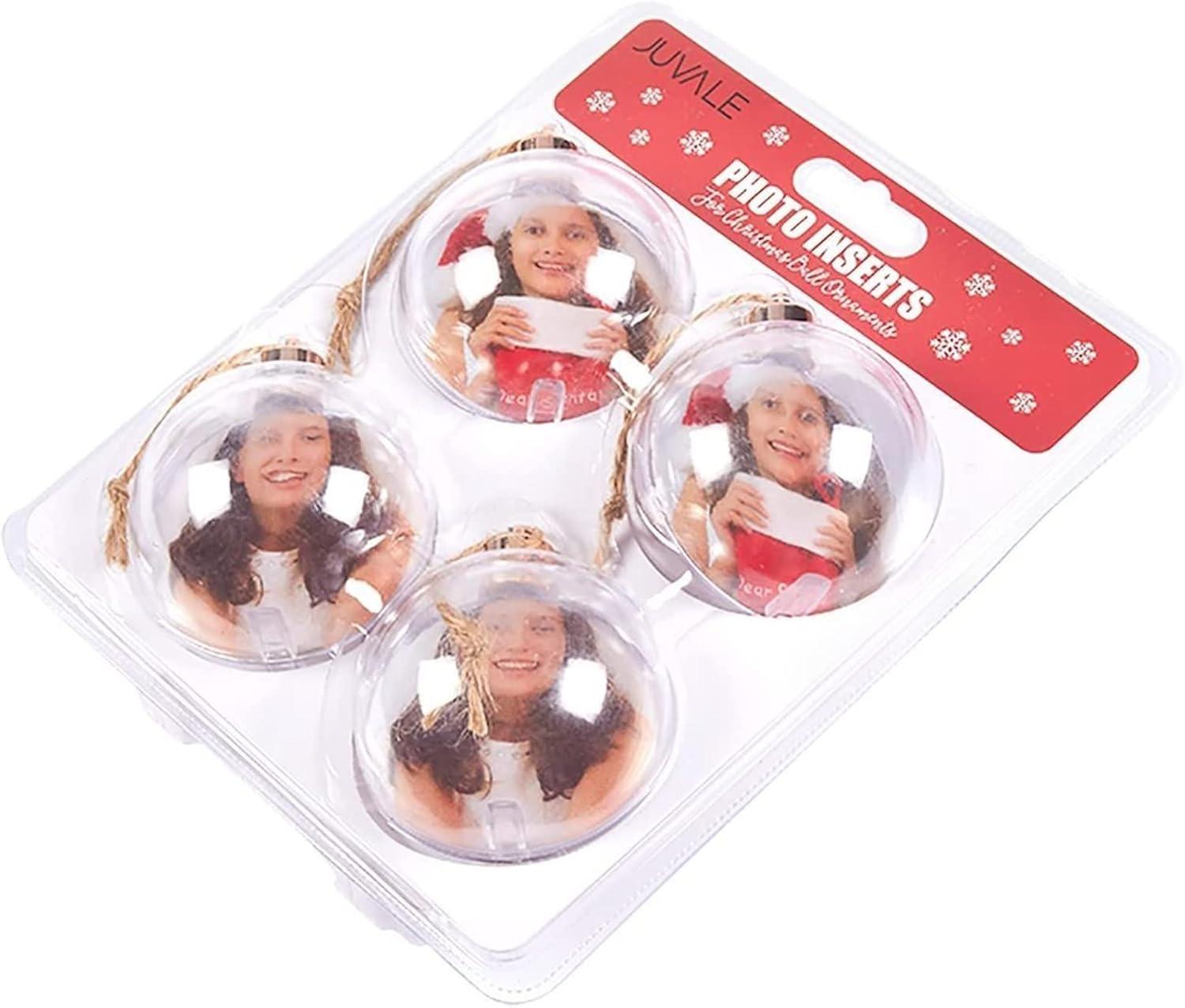 Juvale 4 Pack Clear Hanging Photo Ornament Balls for Christmas Tree Decorations, Holiday Decor, 2.75 x 4.7 in