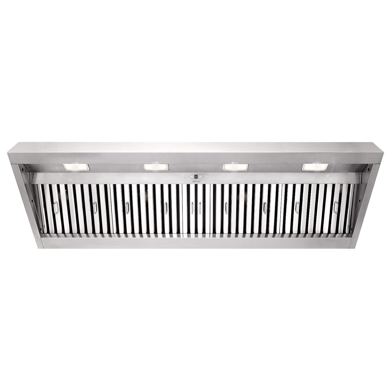 Akicon Range Hood Insert 60 Inch, 1200 CFM Built-in Kitchen Hood with 4 Speeds, Ultra-Quiet Stainless Steel Ducted Vent Hood Insert with Dimmable LED Lights and Dishwasher Safe Filters