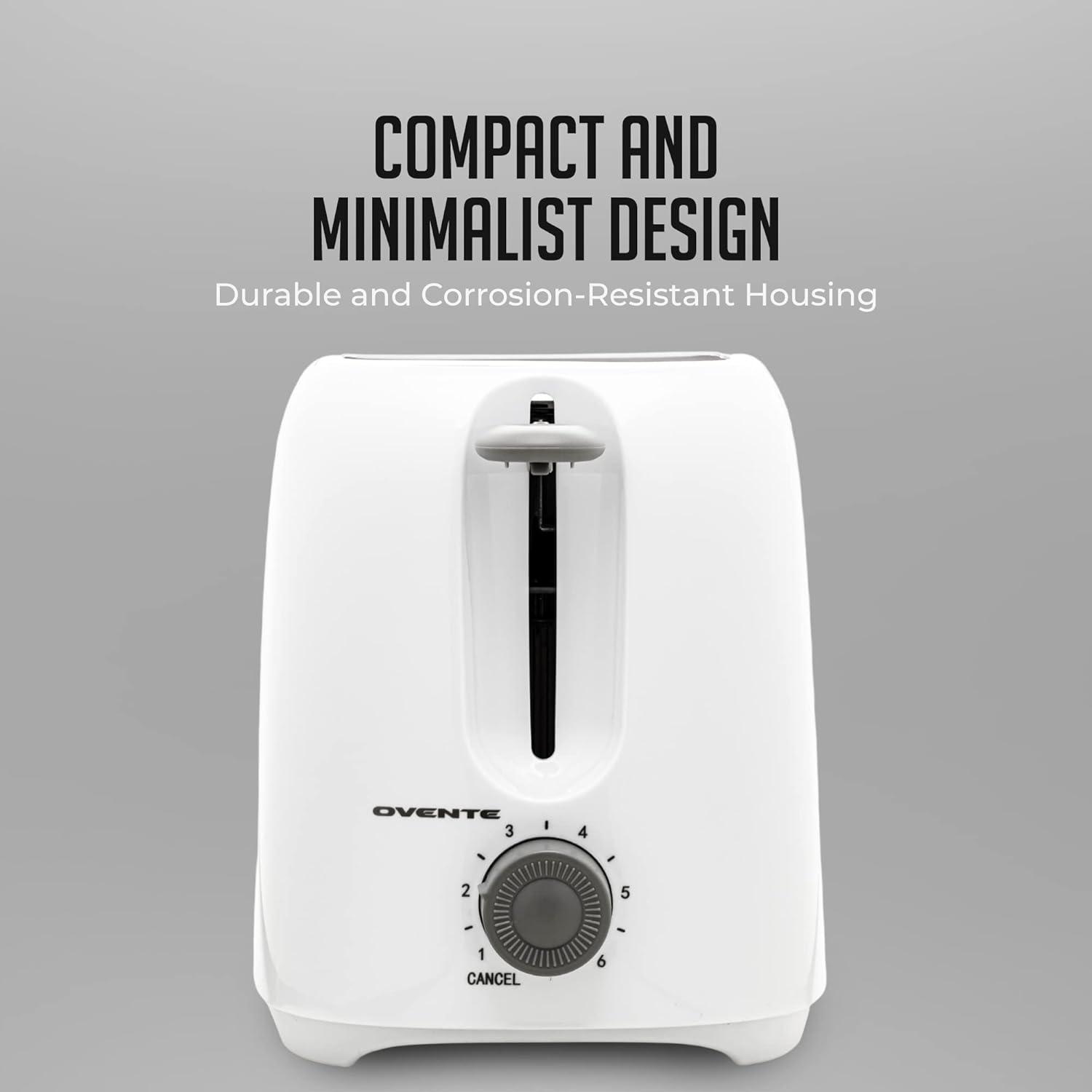 OVENTE Electric 2 Slice Toaster, 6 Shade Toast Settings, Removable Crumb Tray, White TP2210WGY