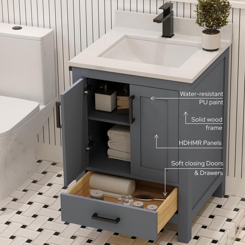 Ayna Decors Rooh 48'' Single Bathroom Vanity with White Quartz Top