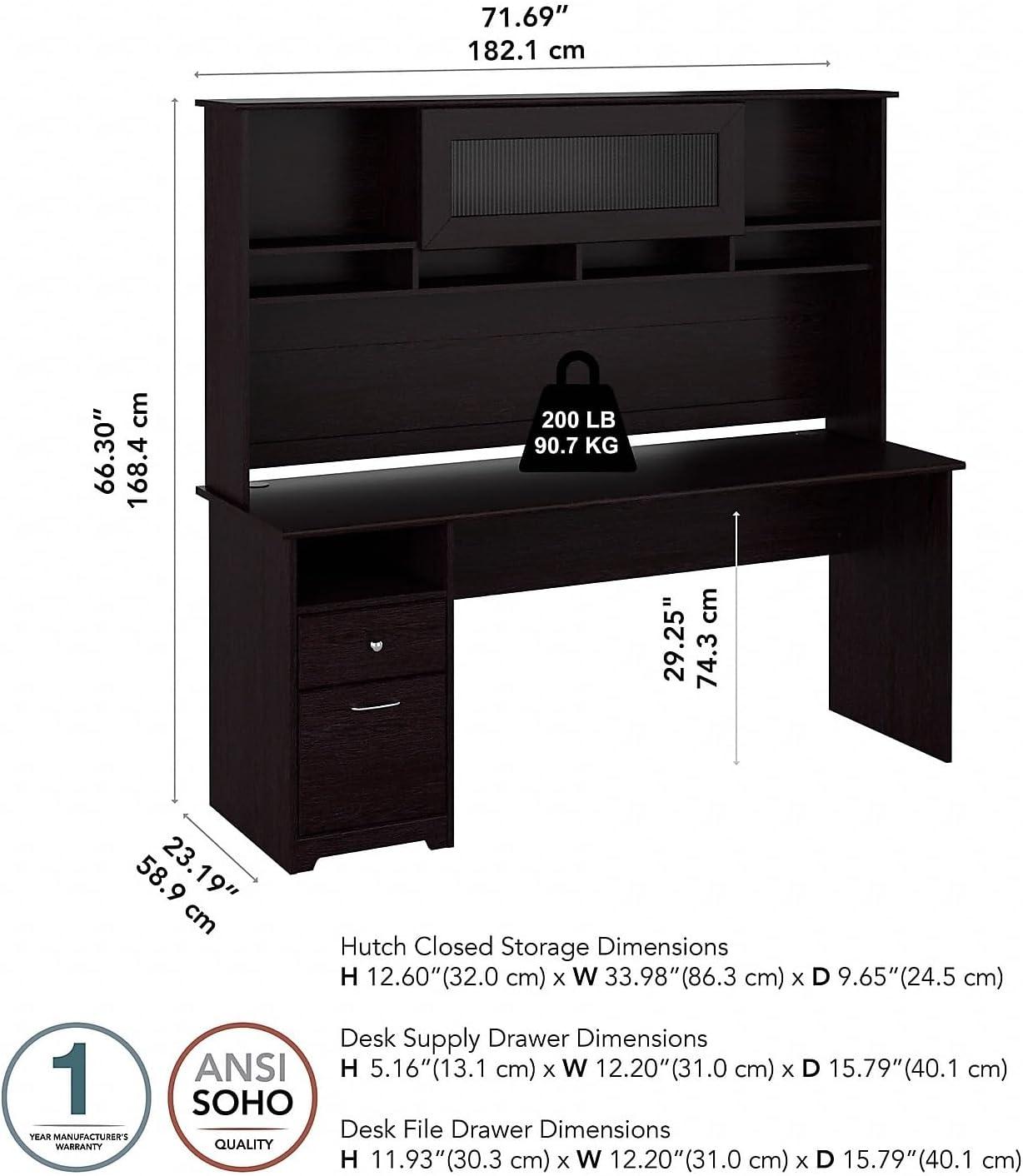 Bush Furniture Cabot 72" Computer Desk and Hutch, Harvest Cherry