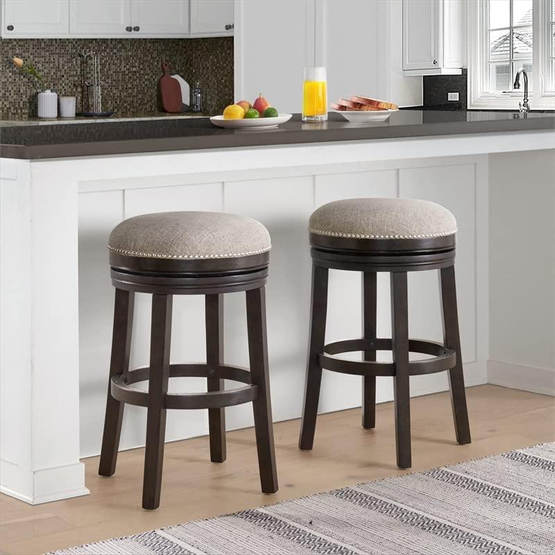 Set of 2 Clara Swivel Bar Height Stools Dark Brown - Alaterre Furniture: Upholstered, Rubberwood Frame, Fixed Height