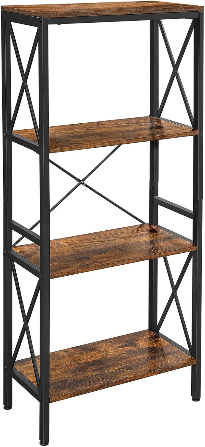 Adjustable 4-Tier Rustic Brown and Black Ladder Shelf for Kids