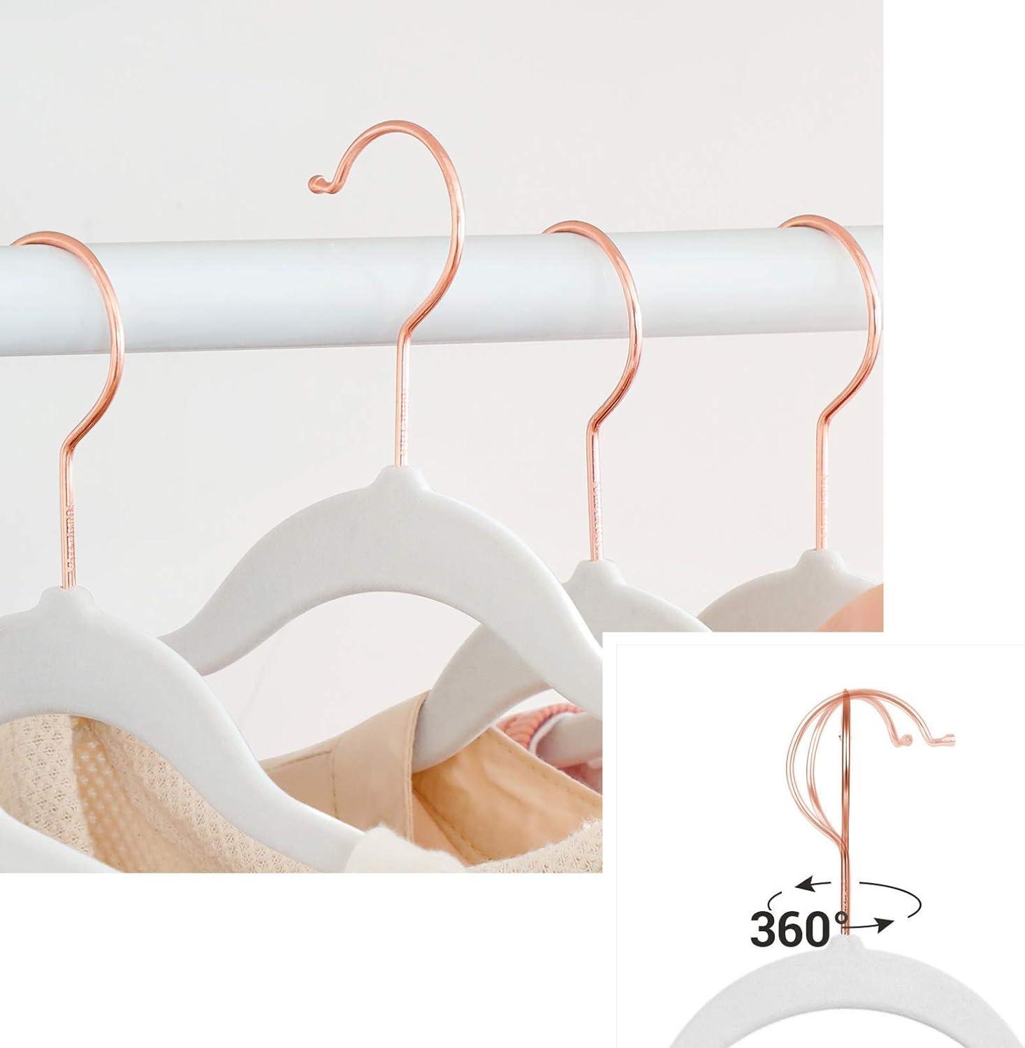 50 Pack Velvet Hangers Non-Slip Clothes Hanger with Rose Gold-Colored Swivel Hooks Space Saving White