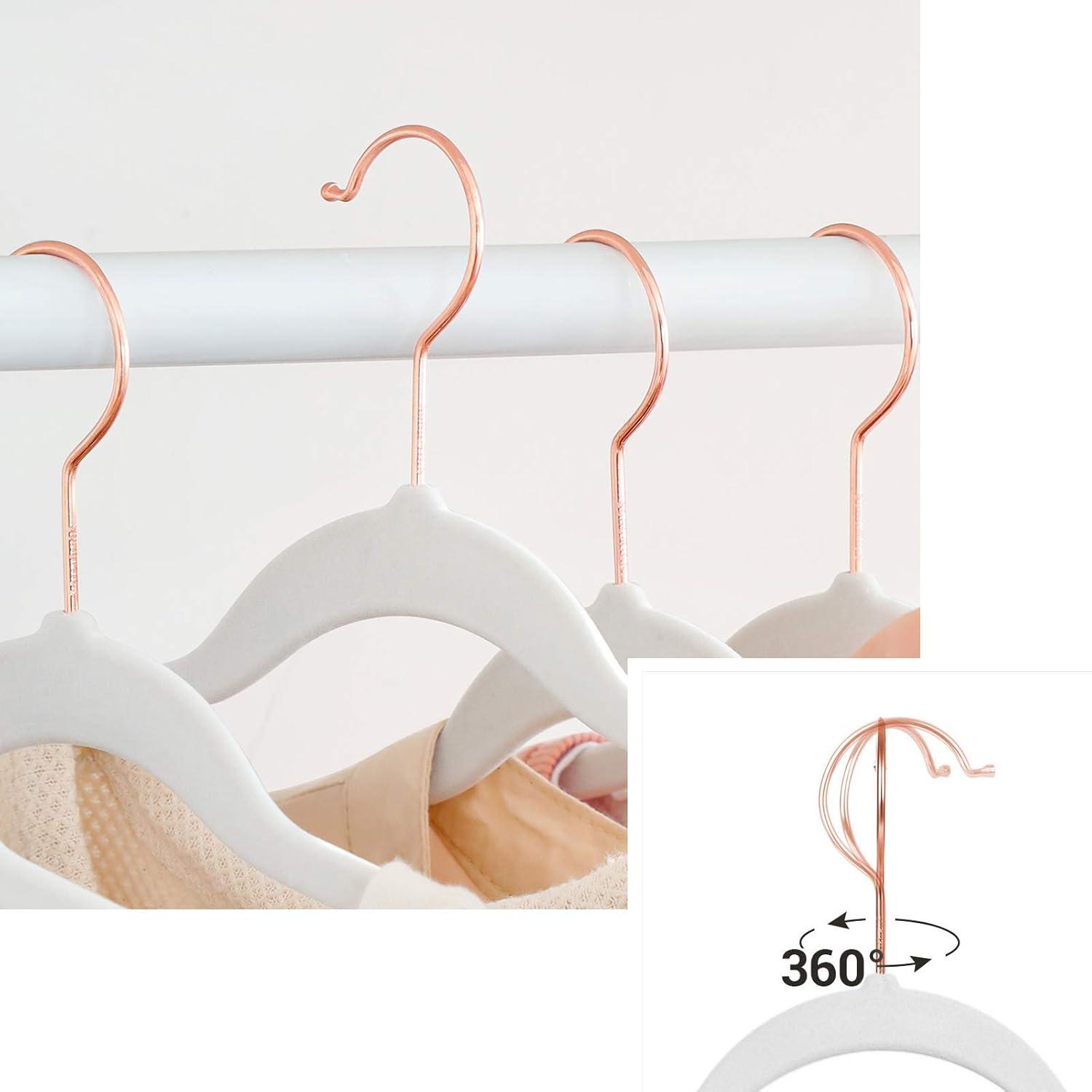 50 Pack Velvet Hangers Non-Slip Clothes Hanger with Rose Gold-Colored Swivel Hooks Space Saving White