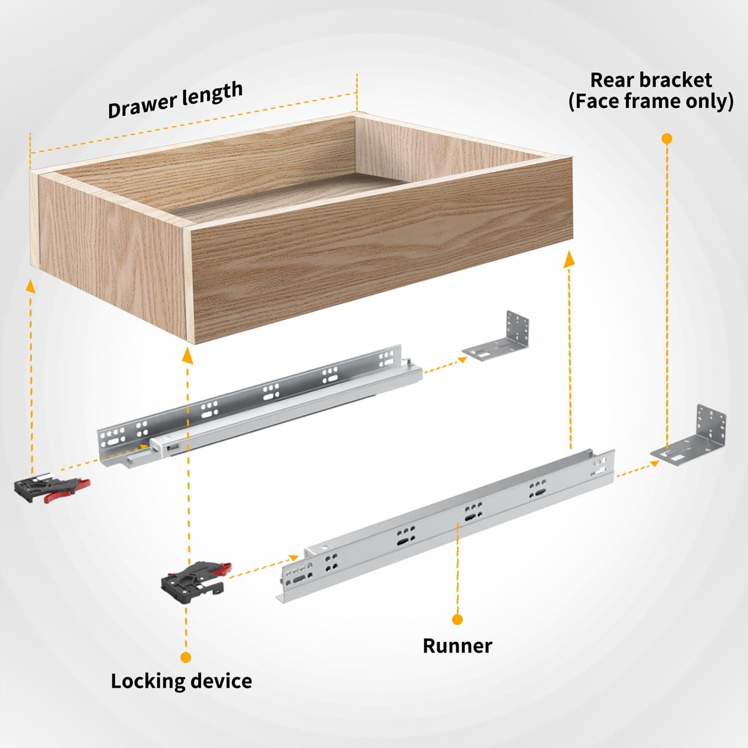 18 Inch Soft Close Full Extension Drawer Slides with Locking Devices