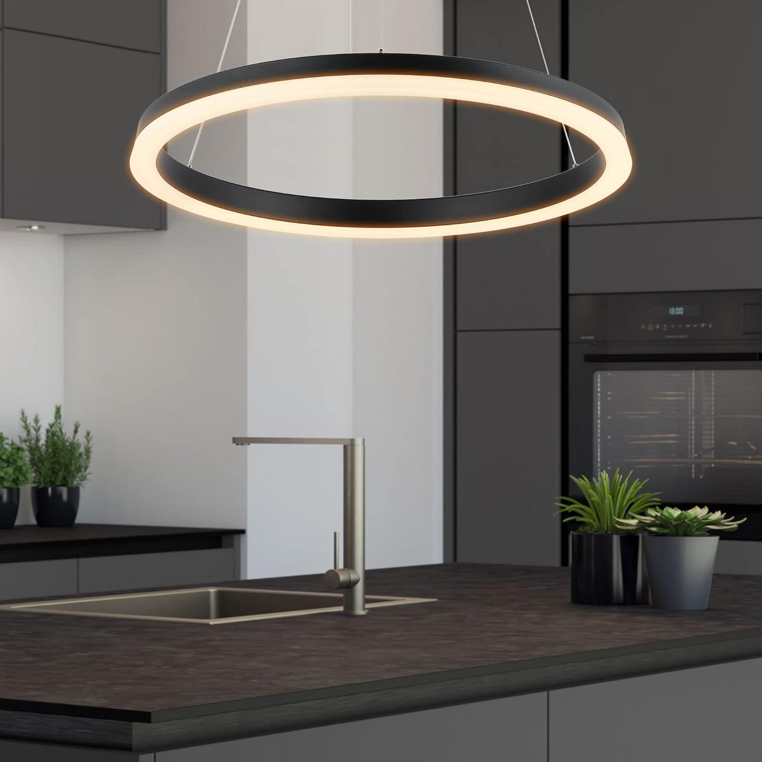 Brice 24" Round Integrated LED Metal Pendant, Matte Black