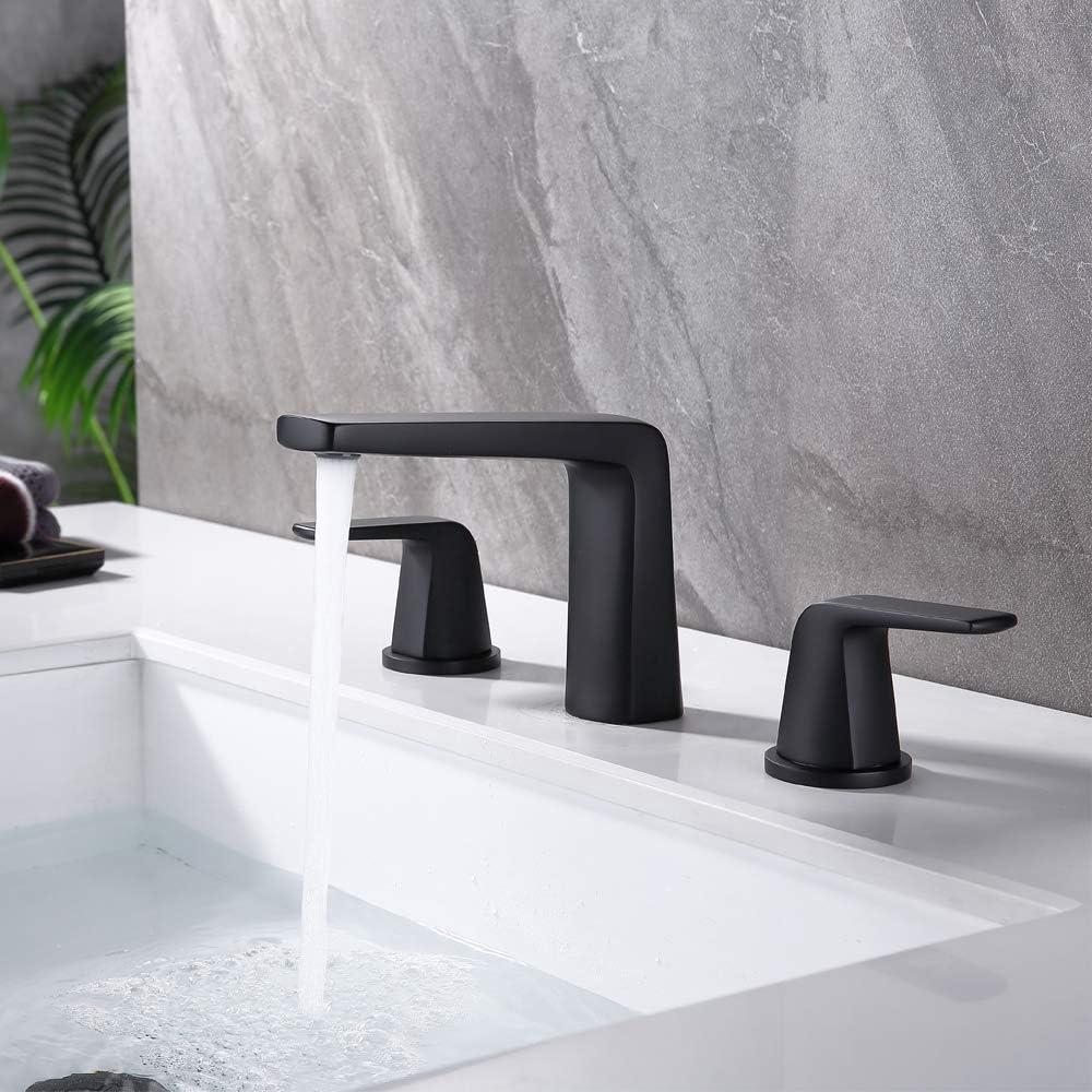 Matte Black 8-Inch Widespread Bathroom Faucet with Pop-Up Drain