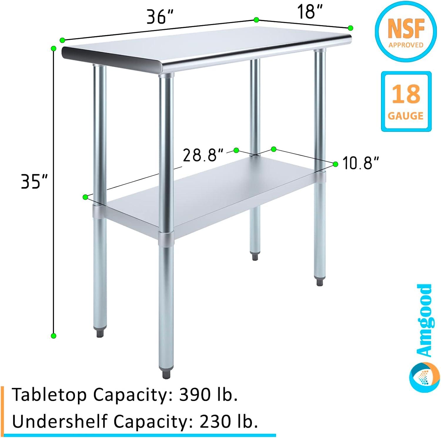 Stainless Steel Work Table with Undershelf. Metal Prep Table. NSF - Certified