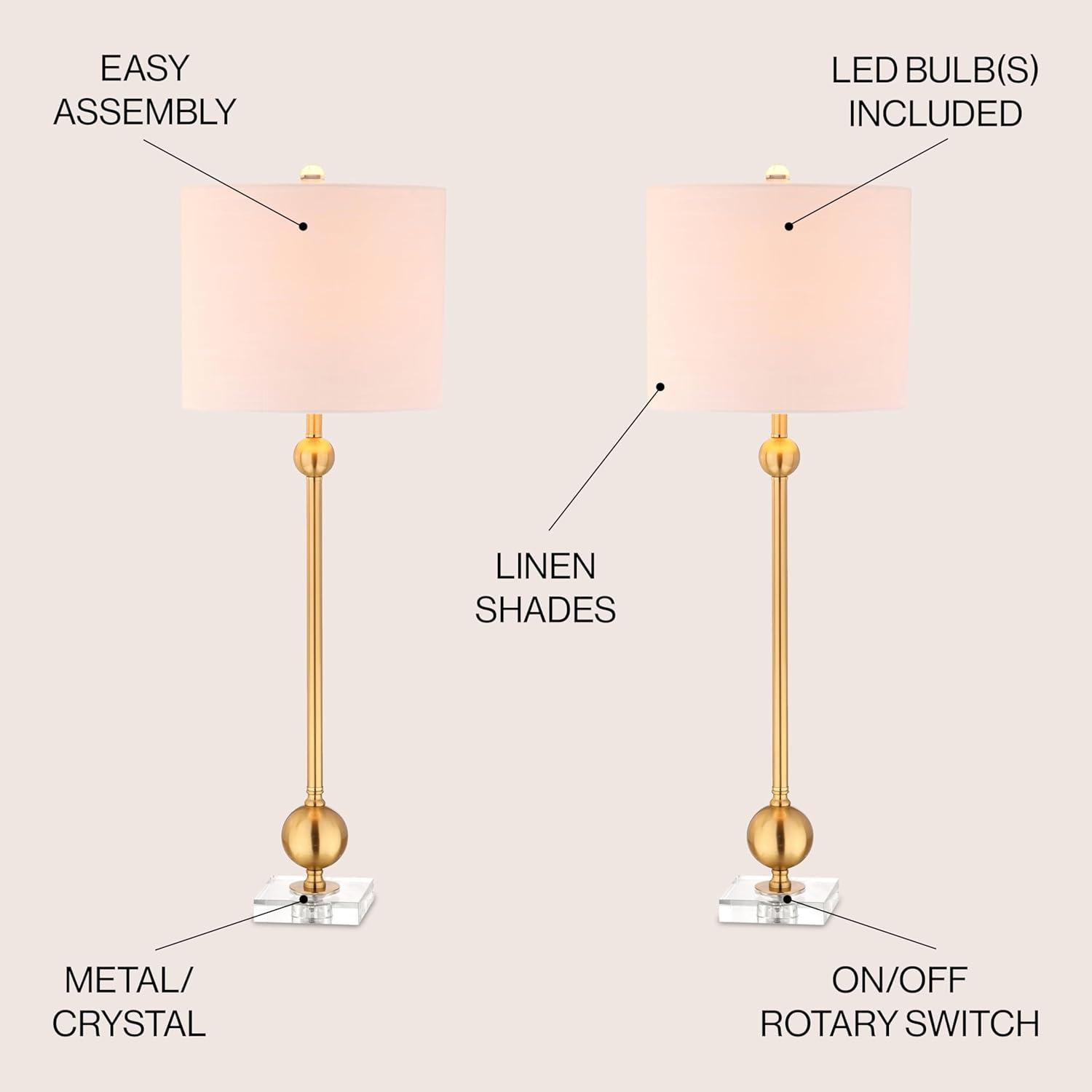 JONATHAN Y JYL2010A-SET2 Set of 2 Table Lamps Hollis 34" Metal LED Table Lamp Modern Contemporary Glam Bedside Desk Nightstand Lamp for Bedroom Living Room Office College Bookcase, Brass