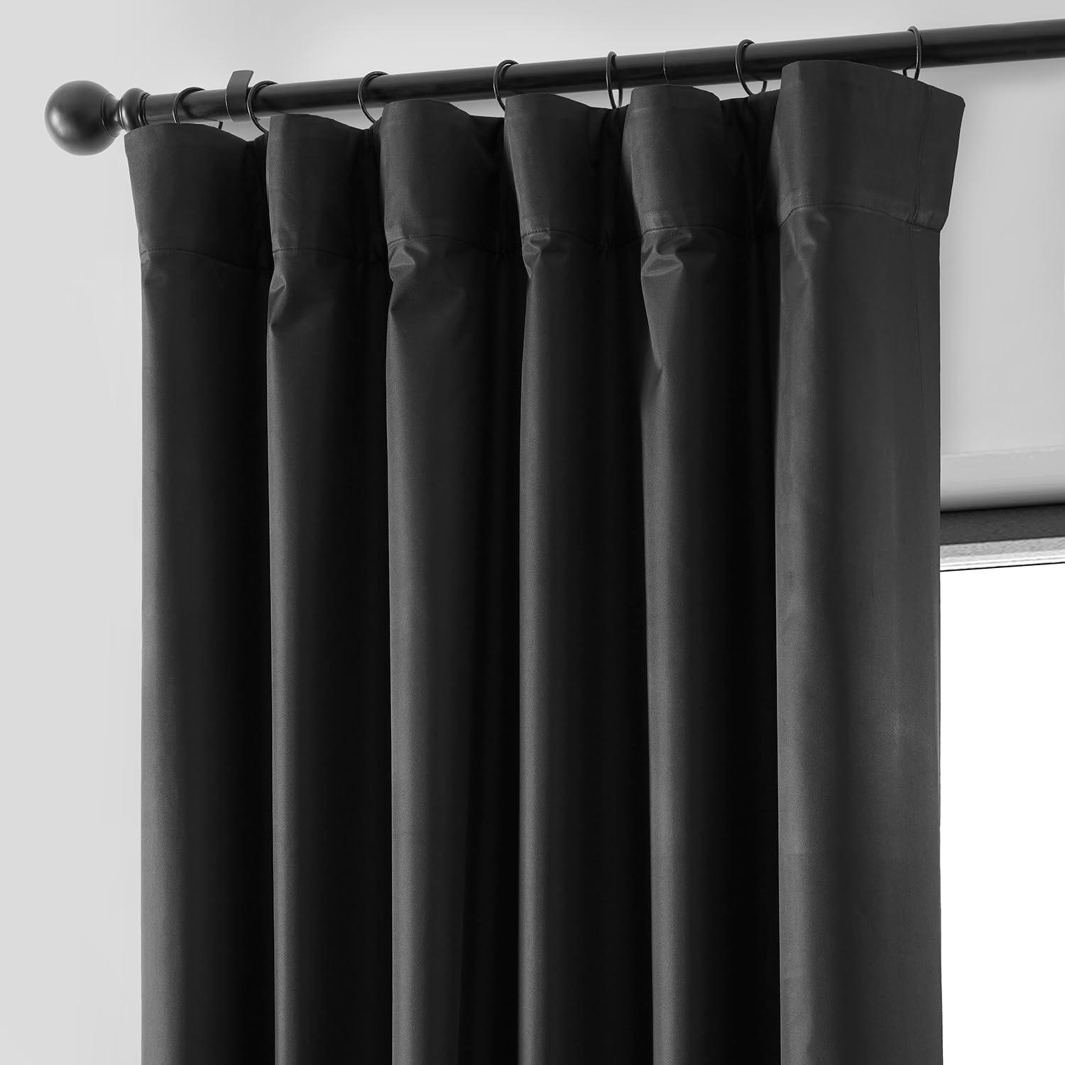 Deep Black Velvet Polyester Blackout Puddle Length Curtains