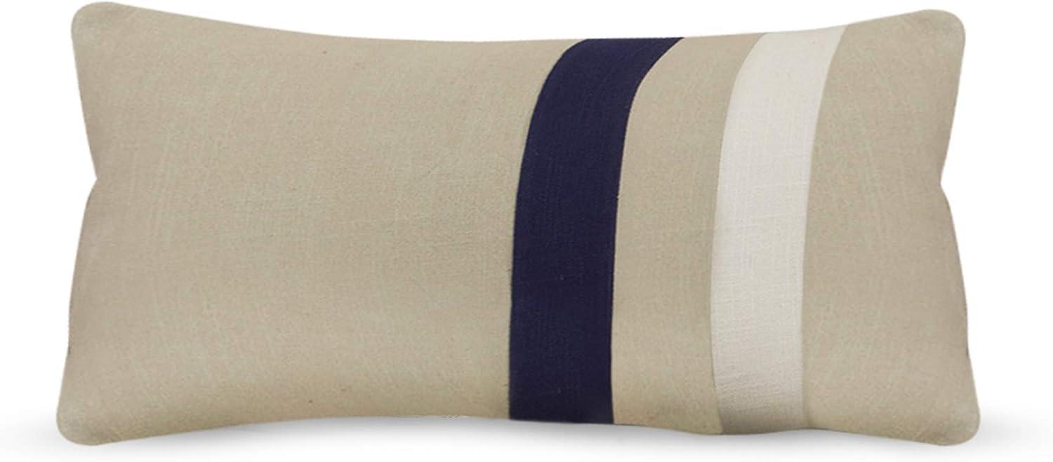 Beige Cotton Throw Pillow with Dual Stripe Design